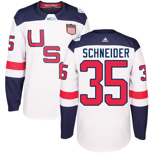 Team USA #35 Cory Schneider White 2016 World Cup Stitched Youth NHL Jersey - Click Image to Close